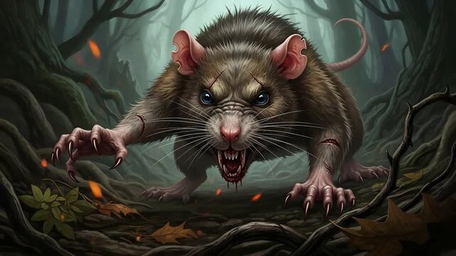 Horror mutant rat creature dark forest