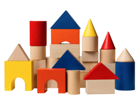 Colorful wooden blocks creating imaginative structures for playful learning time
