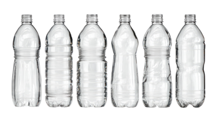 Set of Empty Water Plastic Bottles Isolated on Transparent Background