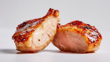 Juicy Grilled Chicken Breast Slices with Glaze on White Background