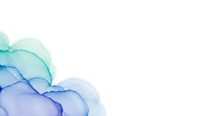 Abstract watercolor texture, blending blue, lavender, mint green hues, resembling cosmic nebula, isolated on white background, macro, high-key, future possibilities concept.