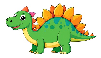 Obraz premium Cute Green Stegosaurus Cartoon.