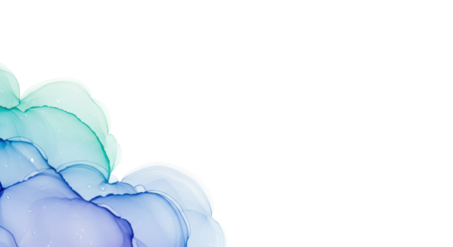 Abstract watercolor texture, blending blue, lavender, mint green hues, resembling cosmic nebula, isolated on white background, macro, high-key, future possibilities concept. - Powered by Adobe