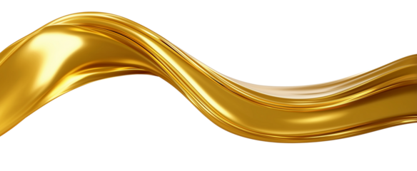 Abstract 3d realistic golden metal shape on transparent background, Fluid gold wave, cutout