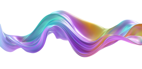 3d rendering multicolored flowing abstract iridescent wave shape on transparent background, cutout