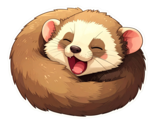 Sleepy Ferret Emoji with Closed Eyes and Yawning Mouth, Cartoon Sticker, isolated transparent background png