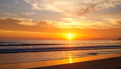 Golden sunrise over a tranquil beach