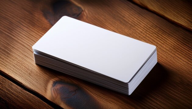 stack of blank white business cards on wooden table