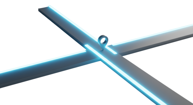 Futuristic abstract glowing light paths, digitally rendered, converging on a pristine transparent surface, subtle soft blue accent, elevated top-down view, concept of strategic direction