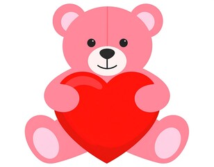 Obraz premium Pink teddy bear holding a red heart