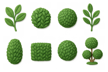 Realistic topiary tree designs in various shapes and styles