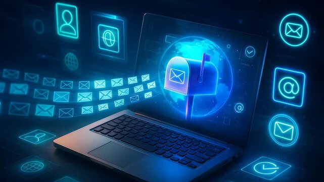 Digital Mailbox on Laptop with E-mail Icons, Global Communication, and Data Sharing for Networking and Messaging Systems
