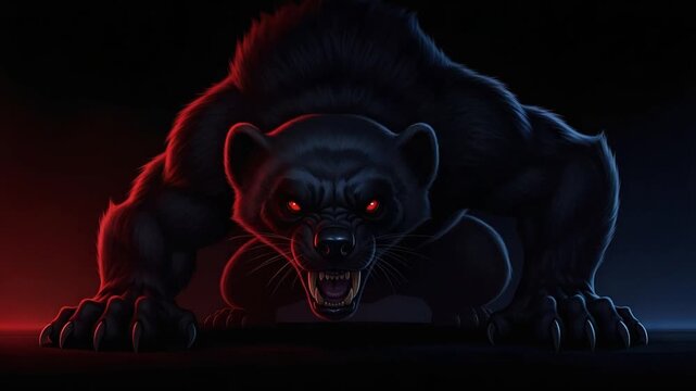 Fierce shadow beast with glowing red eyes