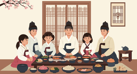 Traditional Korean Family Gathering and Meal