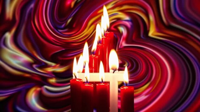 Crimson colored candles displaying the number four for commemorative event