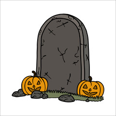 Grave sticker vector design with pumpkin decoration