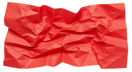 Crumpled red paper texture png isolated on transparent background