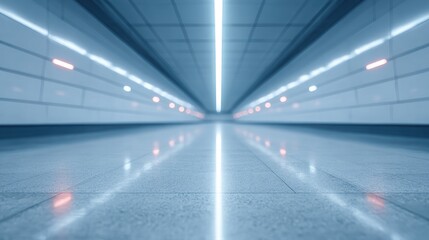 Obraz premium Futuristic corridor illuminated by bright lights, sleek surface