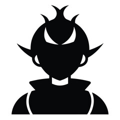 Vector art of black silhouette icon of a stylized character with pointed ears, sharp eyebrows, and spiky hair, representing a fantasy or alien being