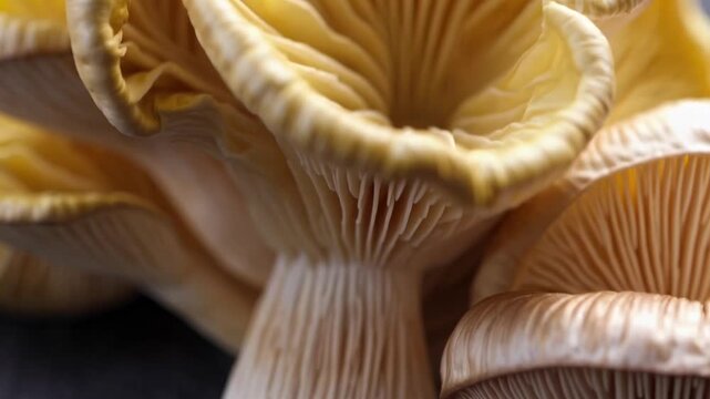 macro graphic view of yellow oyster mushroom fungi