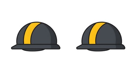 Safety Helmet Graphic Two Dark Gray Hard Hats with Yellow Stripe