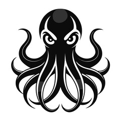 Vector art of stylized black octopus with menacing eyes and swirling tentacles