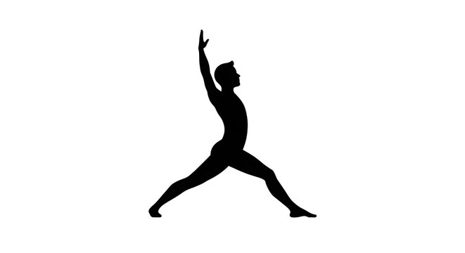 Silhouette Man Practicing Warrior Pose on White Background