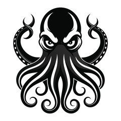 Vector art of stylized black octopus with menacing eyes and swirling tentacles