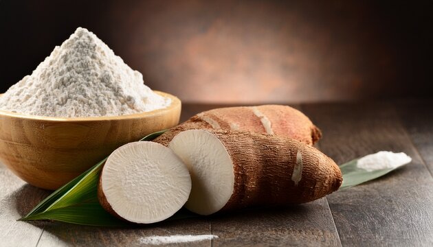 cassava on the table and flour