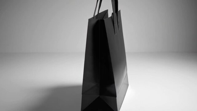 Studio Shot of Plain Empty Black Retail Bag Isolated on Background