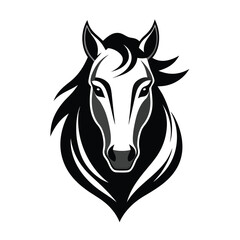 Vector art of striking black and white portrait of a powerful horse head with flowing mane