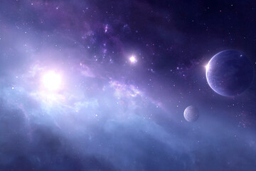 Obraz premium A space scene with a sun and three planets