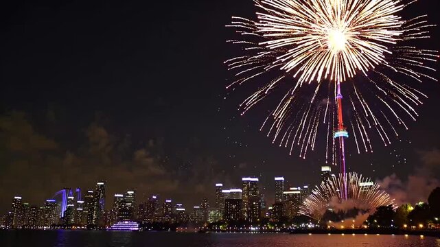 Pyrotechnic exhibition illuminating the nocturnal atmosphere during celebratory occasions