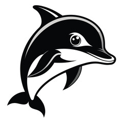 Vector art of dynamic black and white vector art of a leaping dolphin, , capturing the grace and power of this marine mammal in a stylized design