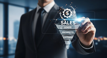 Executive Visualizing a Sales Funnel for Lead Generation and Customer Conversion