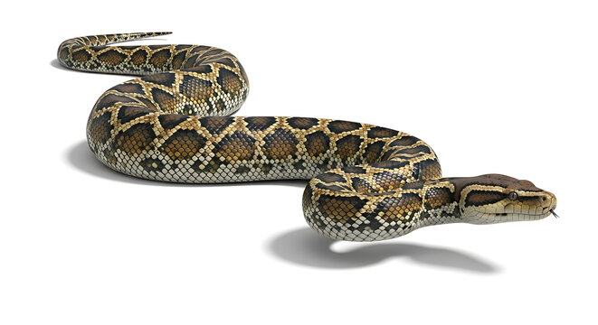 Burmese Python on White Background