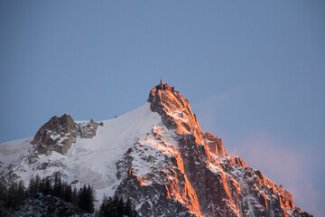 View from Chamonix Sunset over the Aiguille du Midi  Chamonix Haute-Savoie France