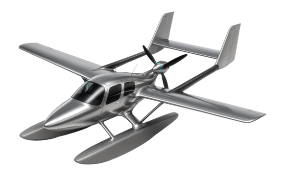 Seaplane with a pusher propeller and twin tail booms