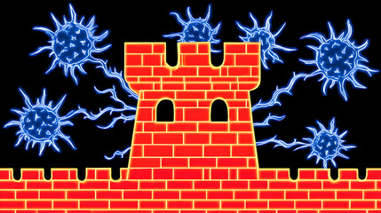 firewall being breached by neon blue data spikes representing a system intrusion