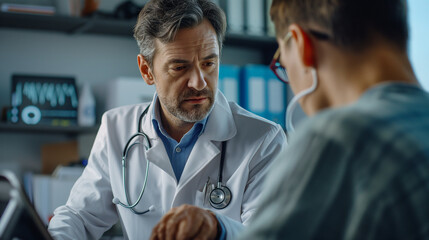 Doctor Consulting with Patient in Office Setting with Stethoscope