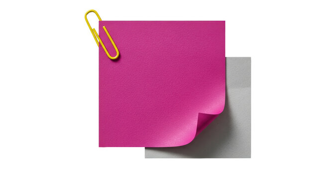 Isolated Pink Sticky Note with Paperclip