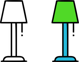 Fototapeta premium Two stylized floor lamps, one white and one colored green and blue, presented side-by-side.
