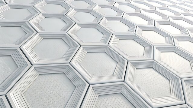 A honeycomb pattern with nested white hexagon shapes is seen from a low angle