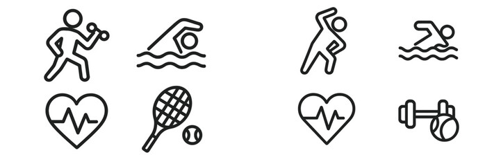 Fitness icons representing various sports and activities promoting health and exercise in a minimalist style for a wellness initiative