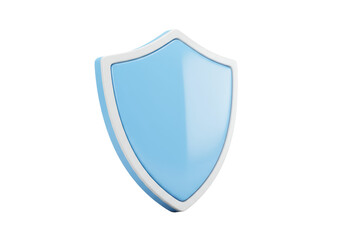A sleek light blue digital security shield with a white border and dark blue outline, isolated on a transparent background with ample copy space. Concept of digital security