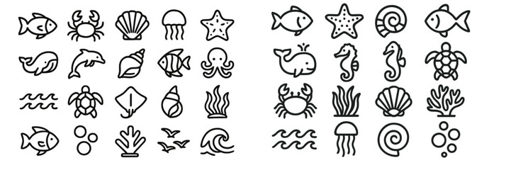 Creative marine life doodles fill the surface with various sea creatures and ocean-themed icons