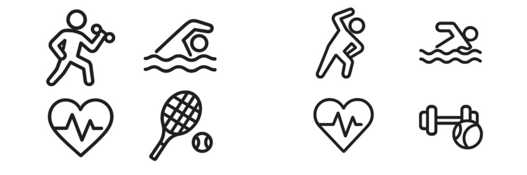 Fitness icons representing various sports and activities promoting health and exercise in a minimalist style for a wellness initiative