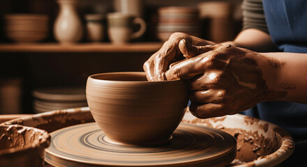 Artisan Potter Crafting a Bowl on the Wheel
