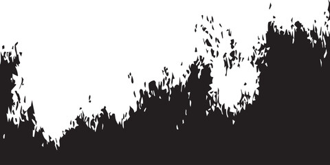 Abstract black and white brush stroke texture with rough edges, isolated on white background