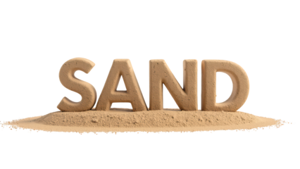 Sand letters on sandy surface create natural and earthy feel, perfect for beach or outdoor themes